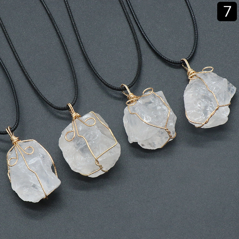 Yellow crystal original stone pendant, pink and white amethyst irregular stone necklace