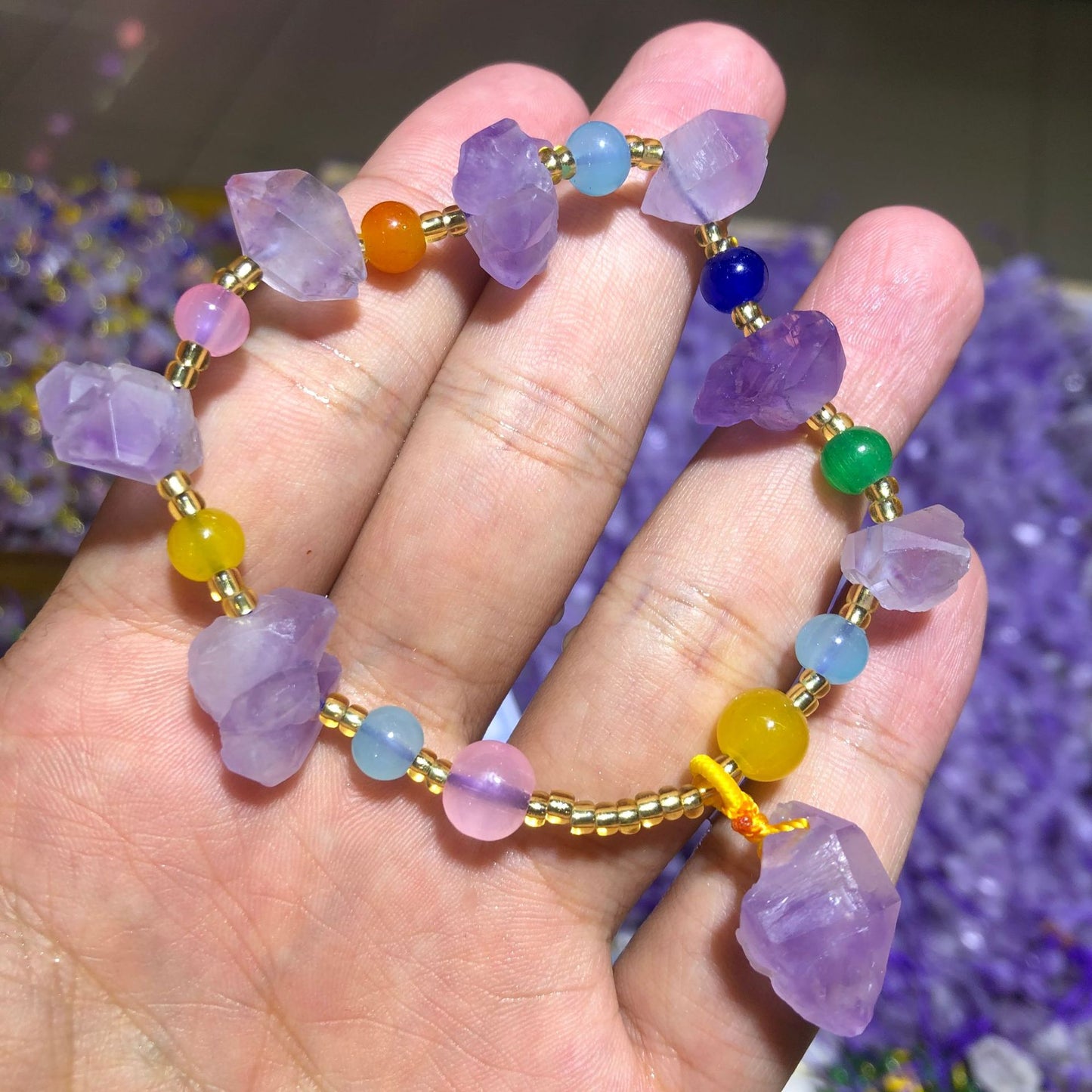 Natural Amethyst Tooth Bracelet, Women's Amethyst Flower Primitive Stone Single Loop Bracelet