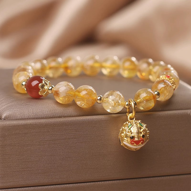 Swallowing Gold Beast Hand Bracelet with Yellow Crystal Five Elements Gold Supplement Bracelet