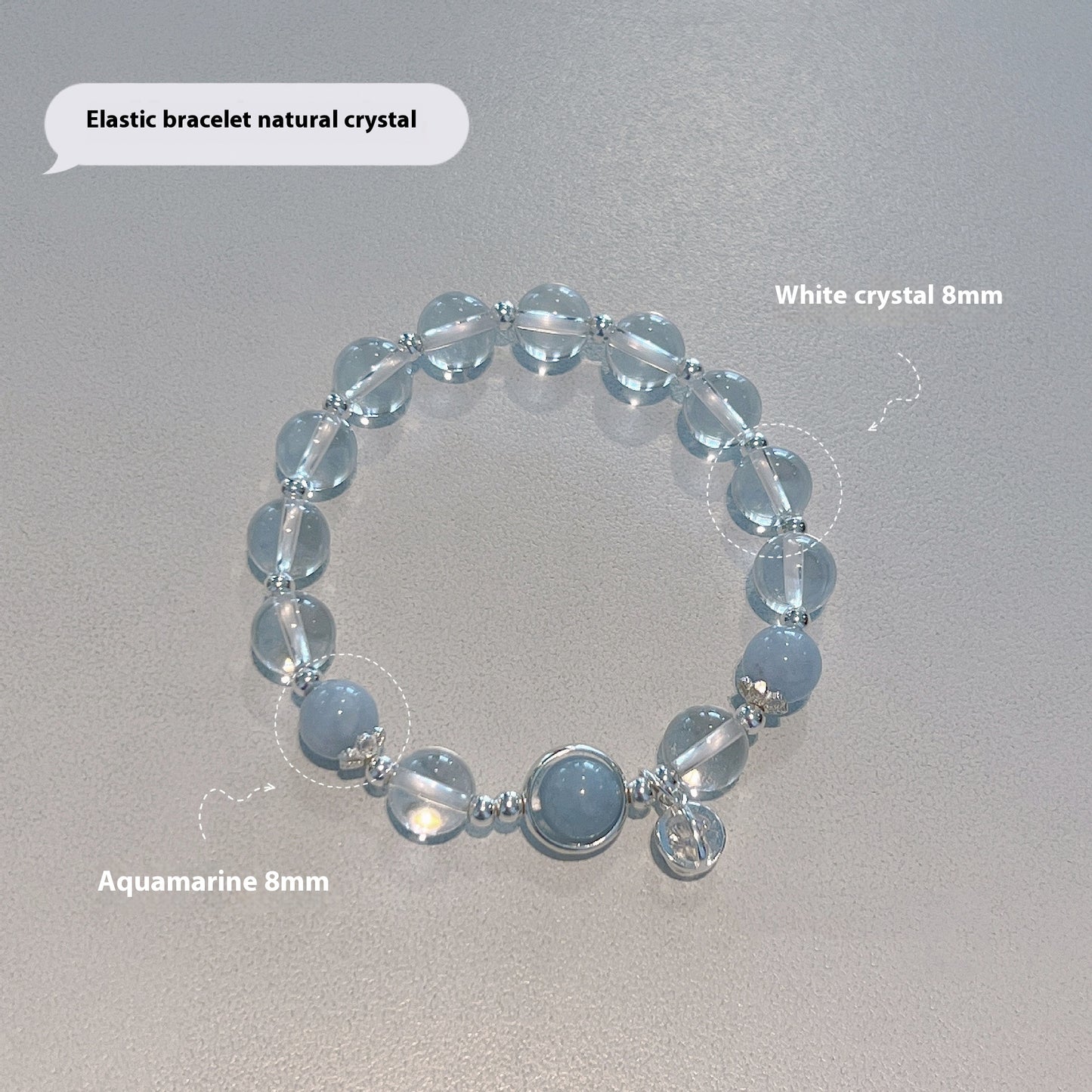 Transport bead bracelet with natural white crystal and blue crystal