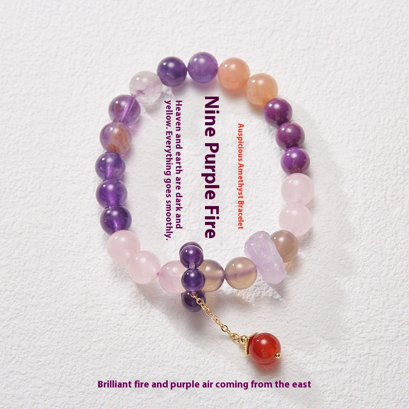 Jiu Zi Li Huo - Purple Crystal Hand String Transfer Bead Natural Crystal Hand String