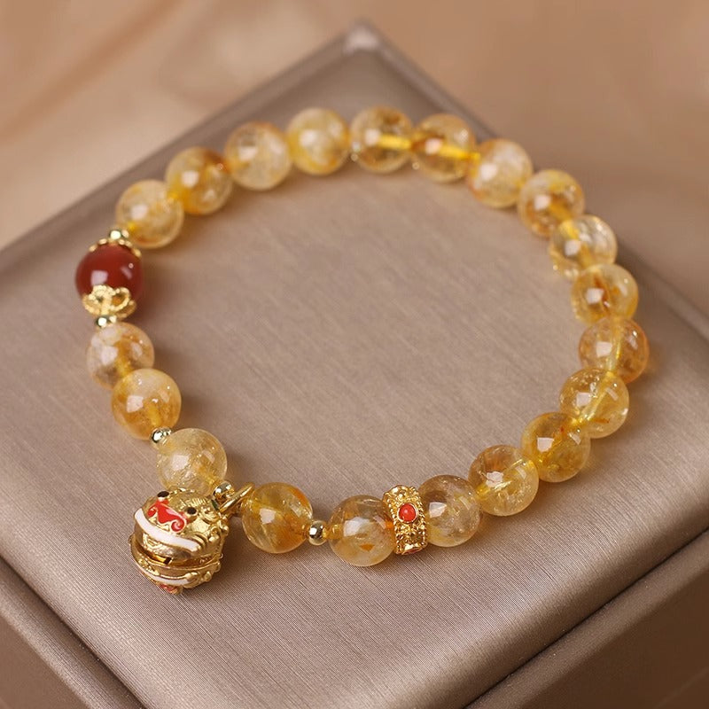 Swallowing Gold Beast Hand Bracelet with Yellow Crystal Five Elements Gold Supplement Bracelet
