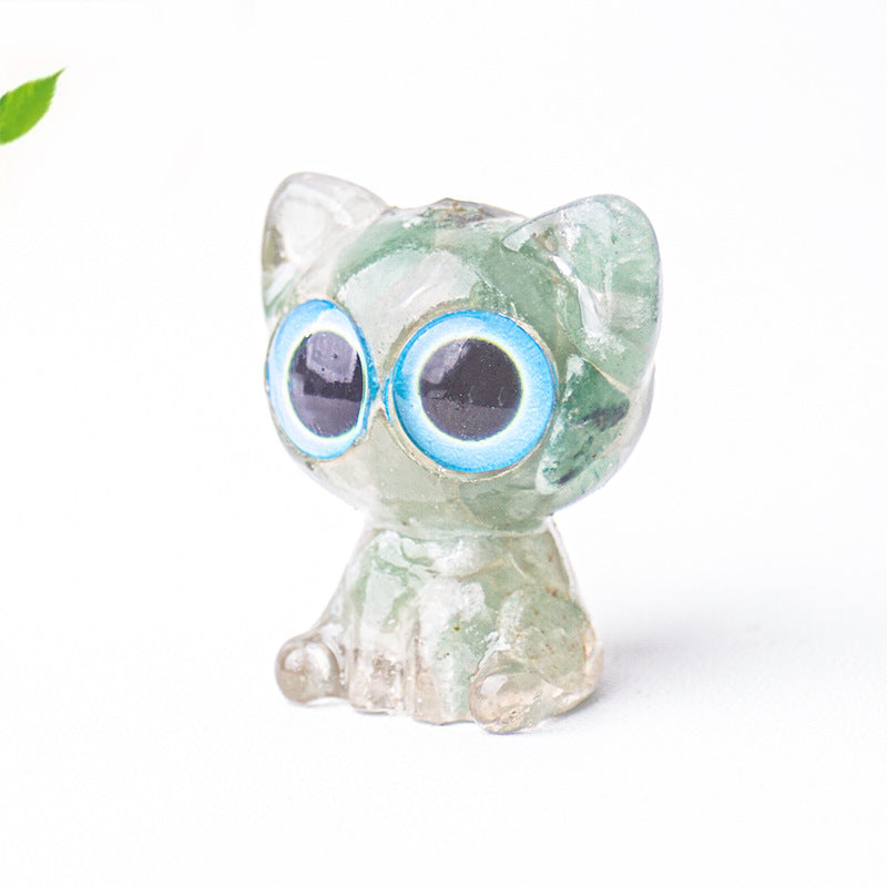 Natural crystal made big eyed crystal cat ornament