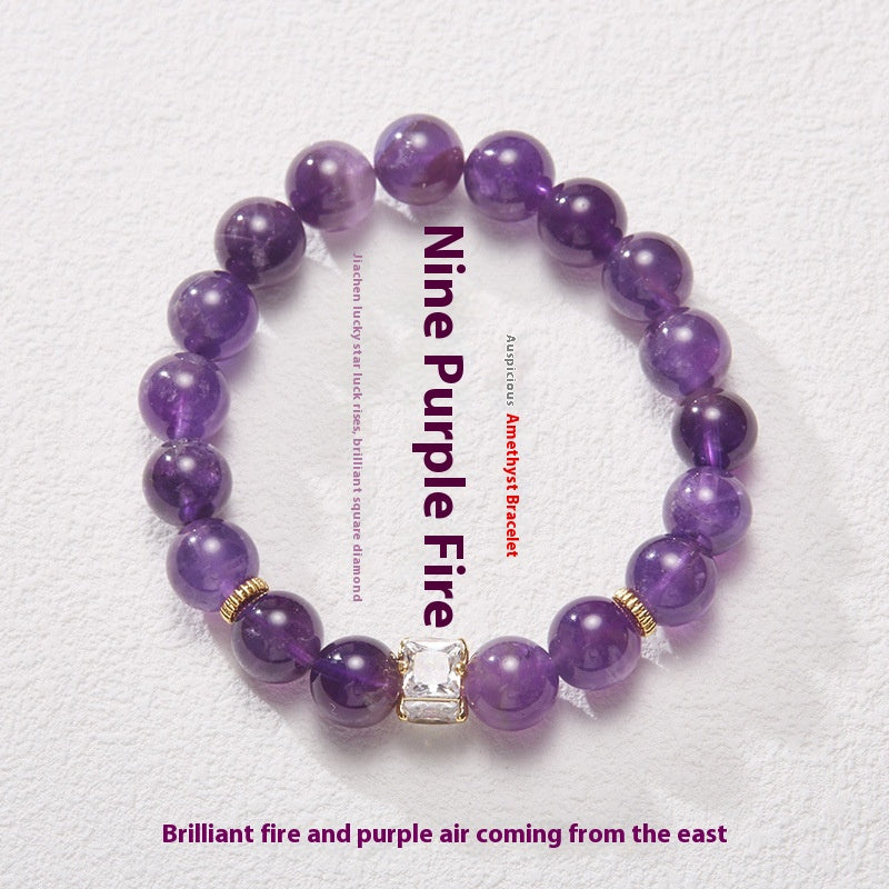 Jiu Zi Li Huo - Purple Crystal Hand String Transfer Bead Natural Crystal Hand String