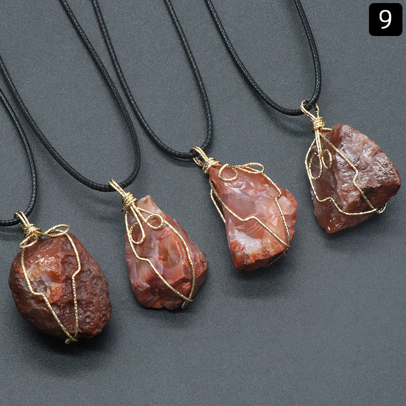 Yellow crystal original stone pendant, pink and white amethyst irregular stone necklace