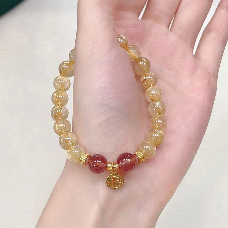 Swallowing Gold Beast Hand Bracelet with Yellow Crystal Five Elements Gold Supplement Bracelet