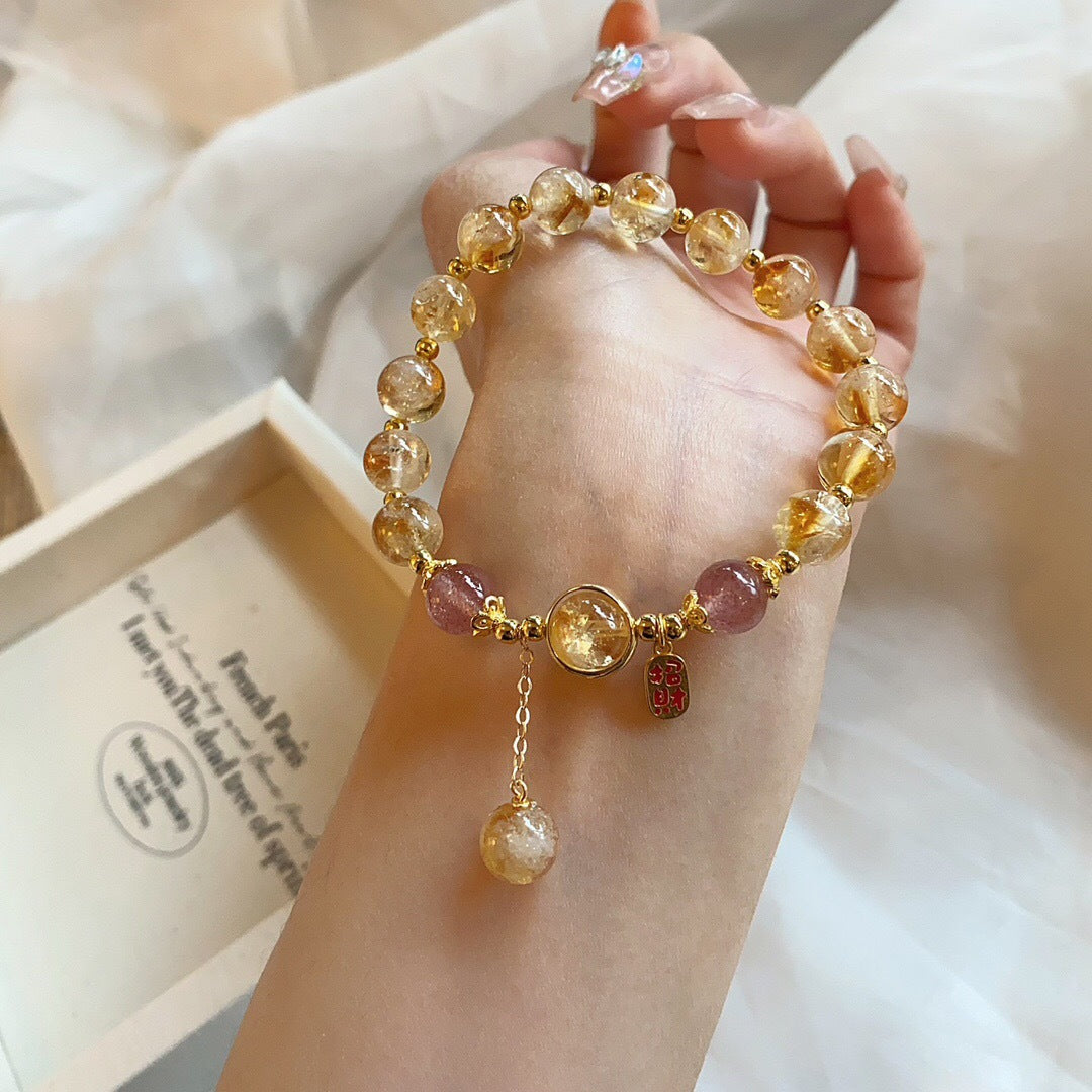 Five Elements Supplement Golden Crystal Bracelet Transport Golden Crystal Bracelet Hand String Women's Strawberry Crystal