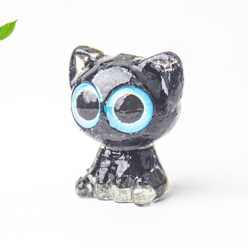 Natural crystal made big eyed crystal cat ornament