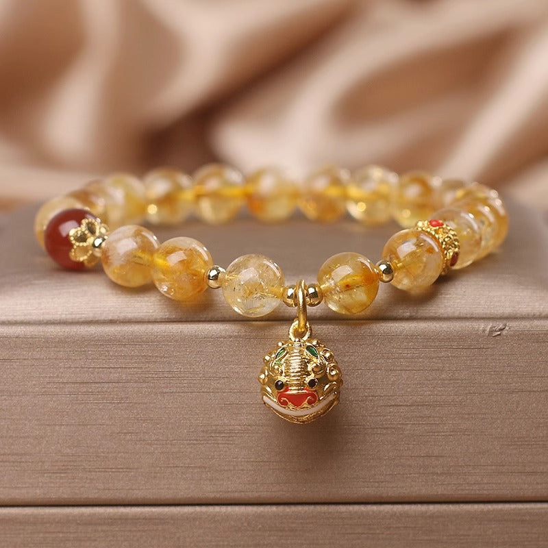 Swallowing Gold Beast Hand Bracelet with Yellow Crystal Five Elements Gold Supplement Bracelet