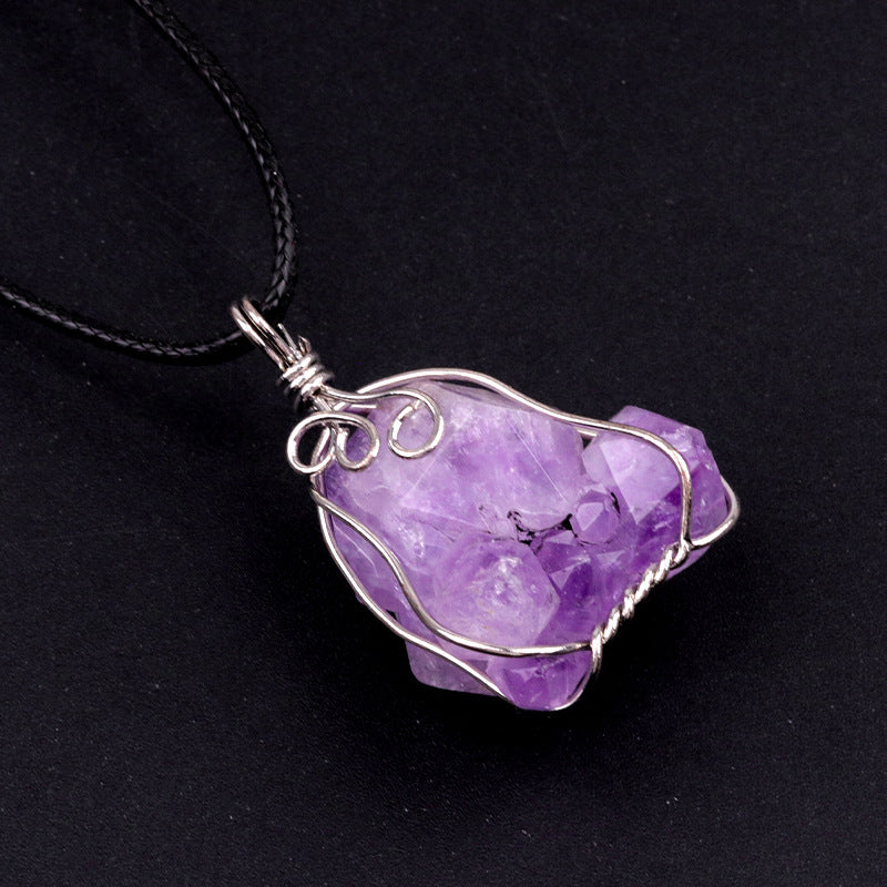 Yellow crystal original stone pendant, pink and white amethyst irregular stone necklace