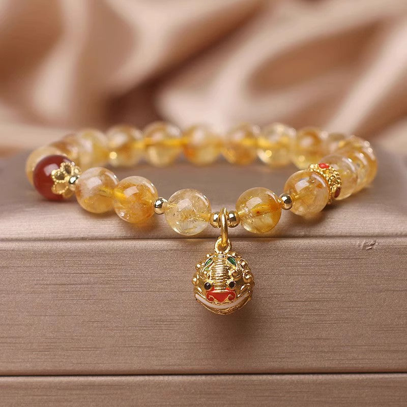 Swallowing Gold Beast Hand Bracelet with Yellow Crystal Five Elements Gold Supplement Bracelet