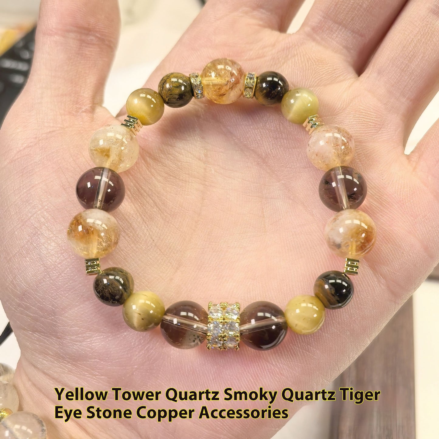 Natural Golden Tiger Eye Stone Yellow Tower Crystal Hand String Tea Crystal Hand String