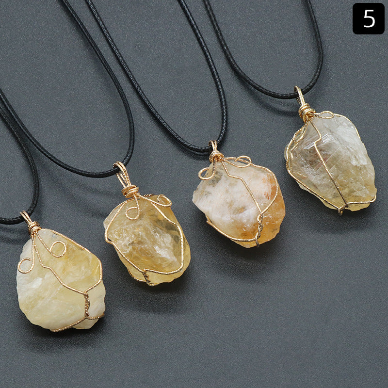 Yellow crystal original stone pendant, pink and white amethyst irregular stone necklace