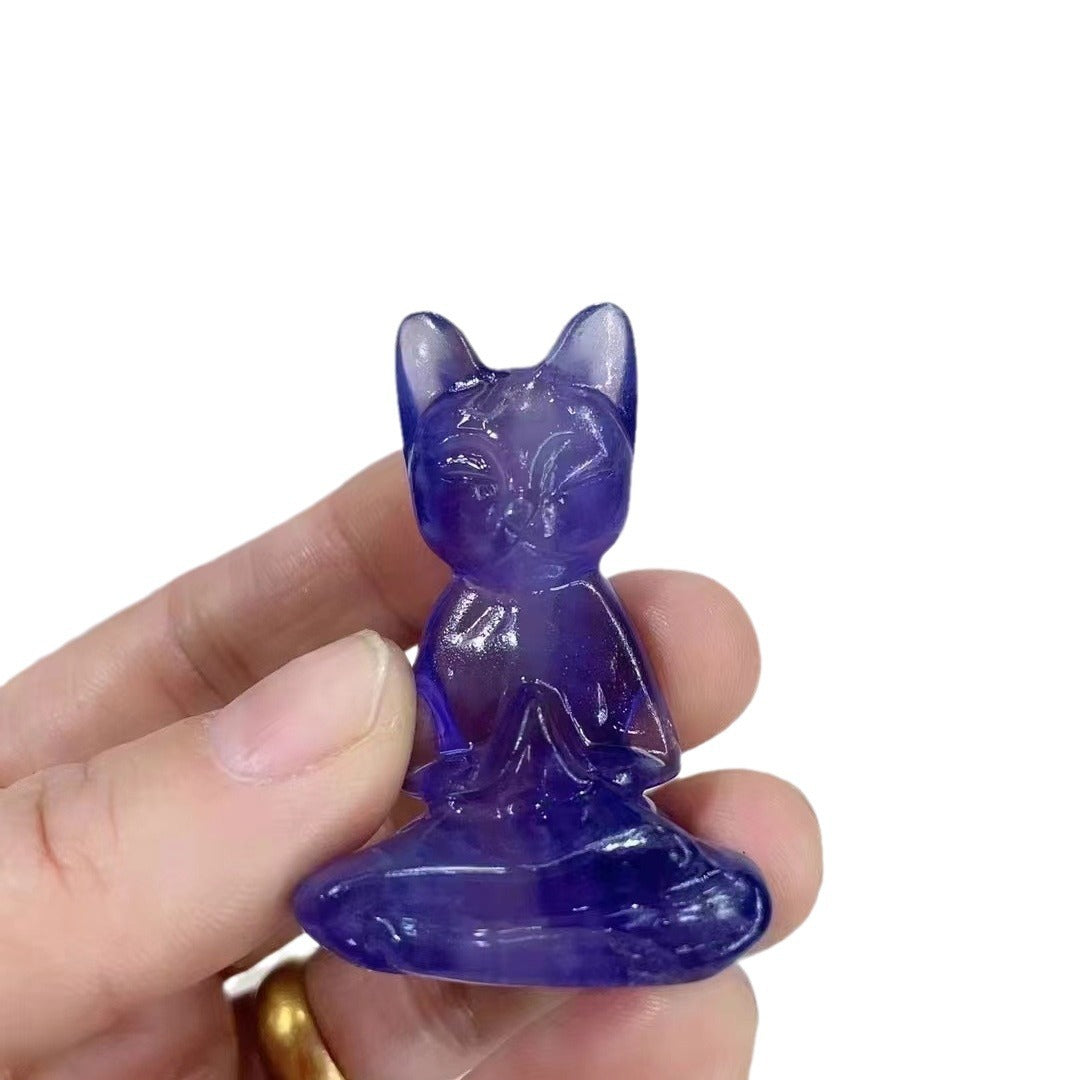 Natural crystal fluorite meditation cat carving meditation cat