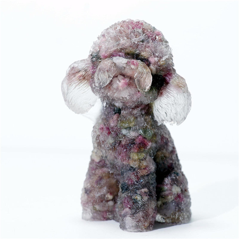 Natural Crystal Stone Teddy Ornament Crystal Teddy Poodle Ornament