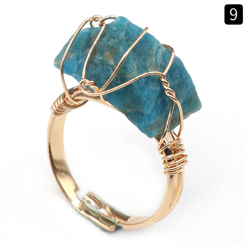 Natural amethyst raw stone wrapped silk ring, yellow crystal living ring