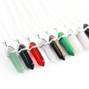 Hexagonal crystal pendant necklace/wire wrapped crystal pendant