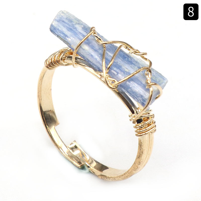 Natural amethyst raw stone wrapped silk ring, yellow crystal living ring
