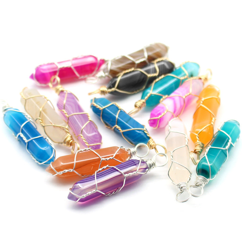 Hexagonal crystal pendant necklace/wire wrapped crystal pendant