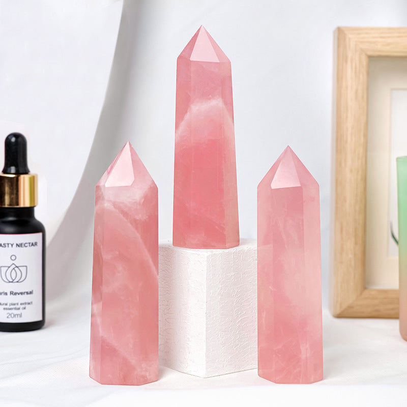Natural powder crystal pillar powder crystal single point hexagonal prism ornament powder crystal raw stone