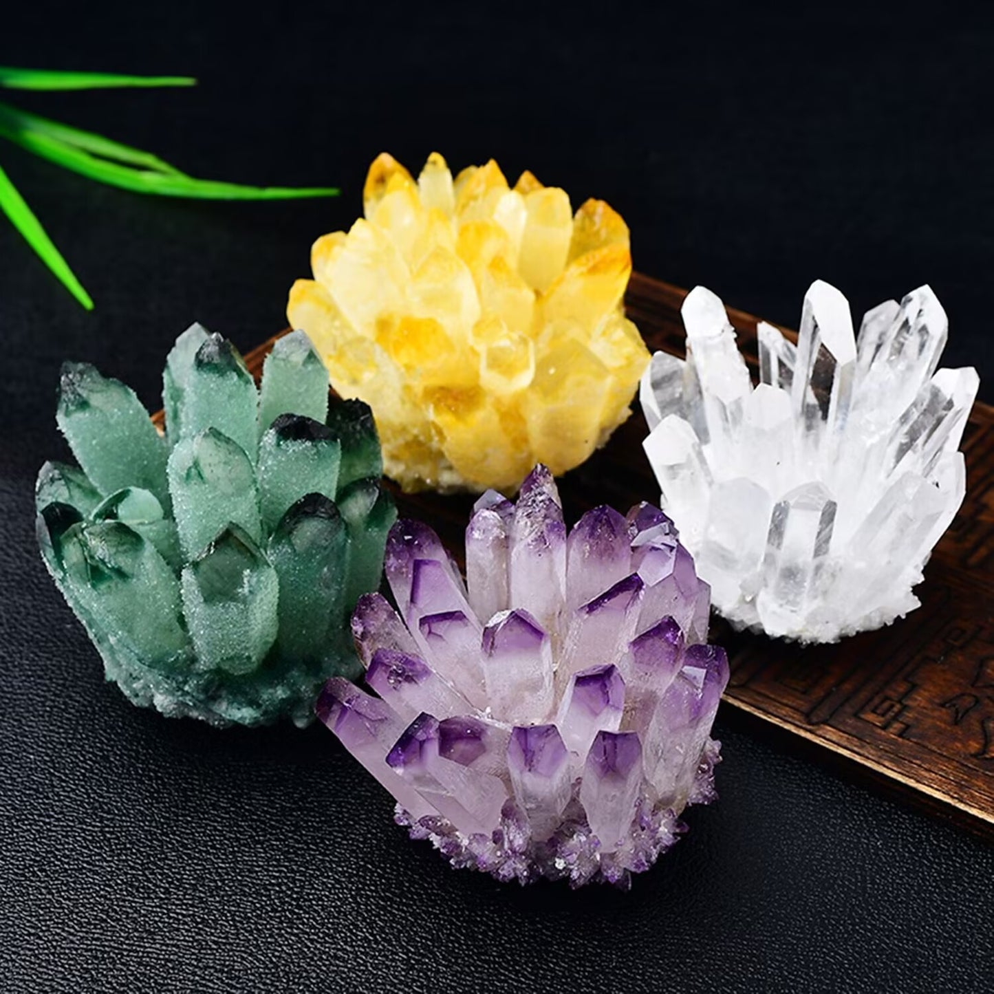 Natural purple yellow green white crystal ornament demagnetized ornamental ore