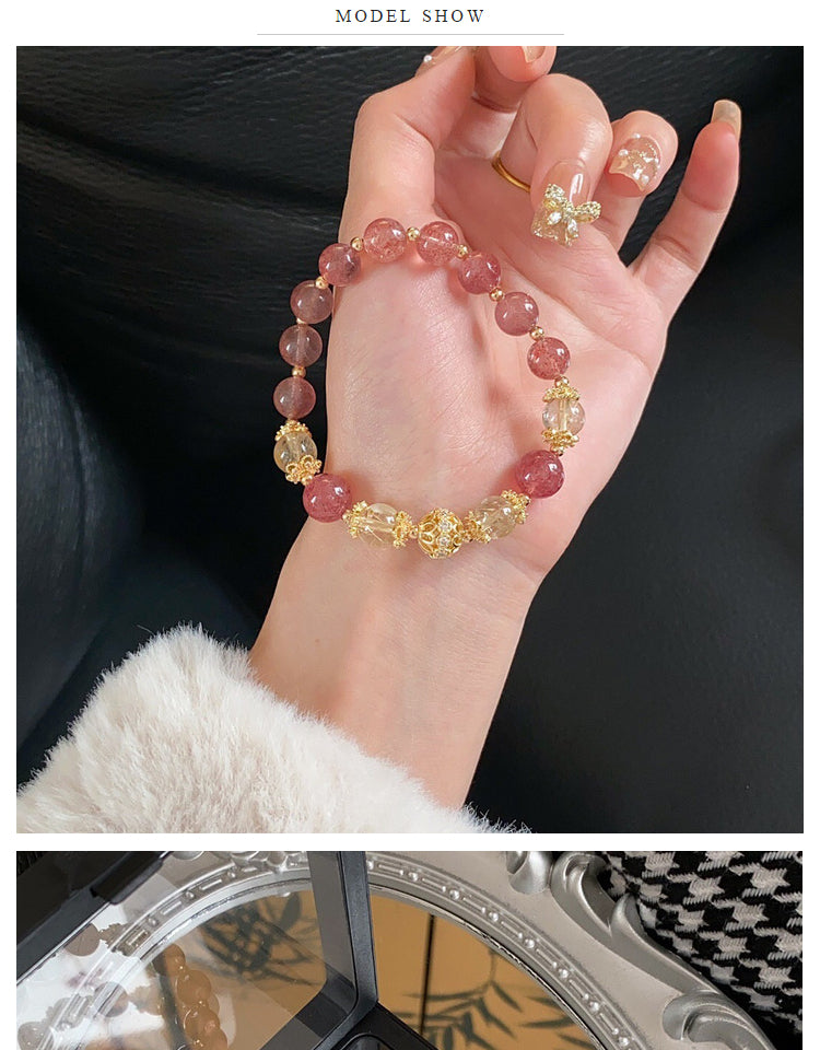 Natural Strawberry Crystal Bracelet Transport Beads Peach Blossom Prosperity Business Bracelet