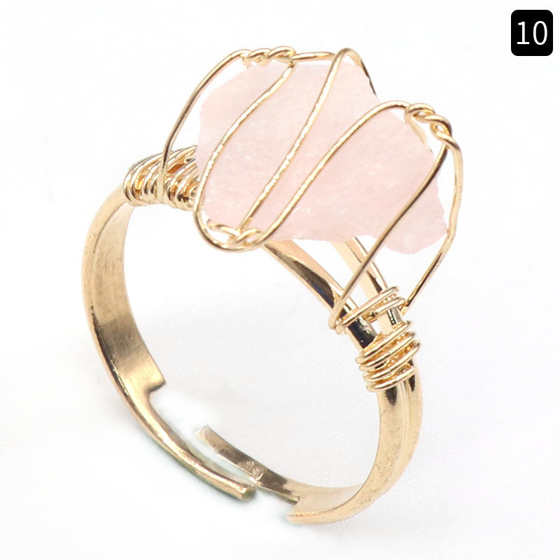 Natural amethyst raw stone wrapped silk ring, yellow crystal living ring