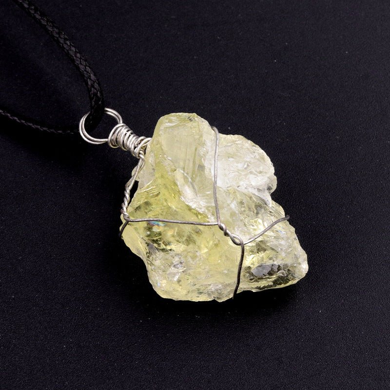 Yellow crystal original stone pendant, pink and white amethyst irregular stone necklace