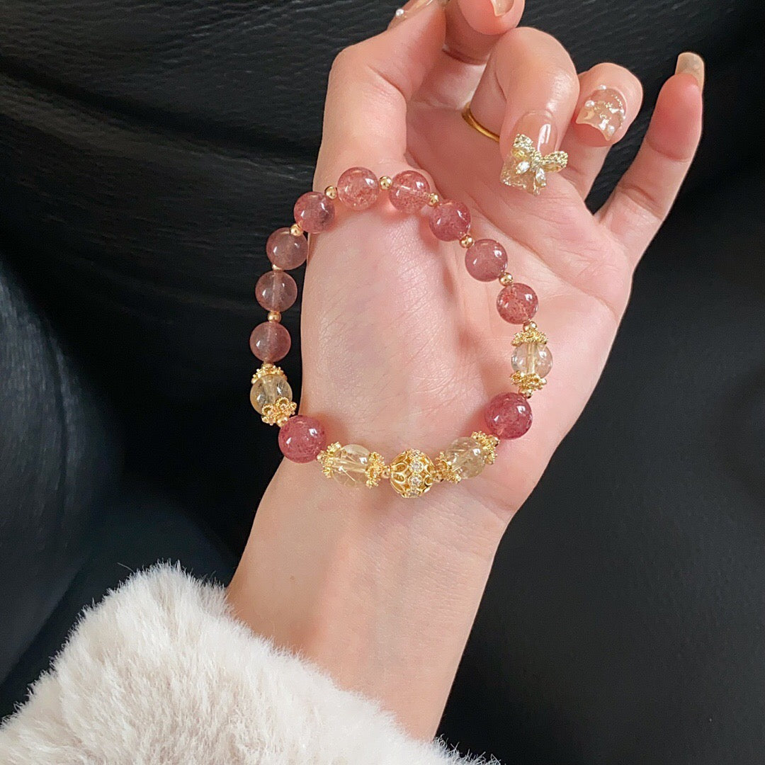 Natural Strawberry Crystal Bracelet Transport Beads Peach Blossom Prosperity Business Bracelet