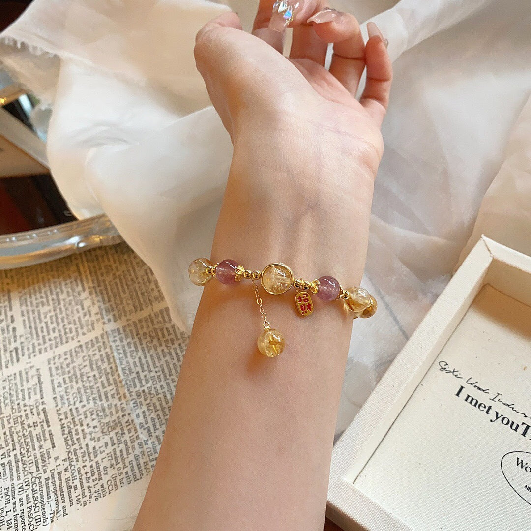 Five Elements Supplement Golden Crystal Bracelet Transport Golden Crystal Bracelet Hand String Women's Strawberry Crystal