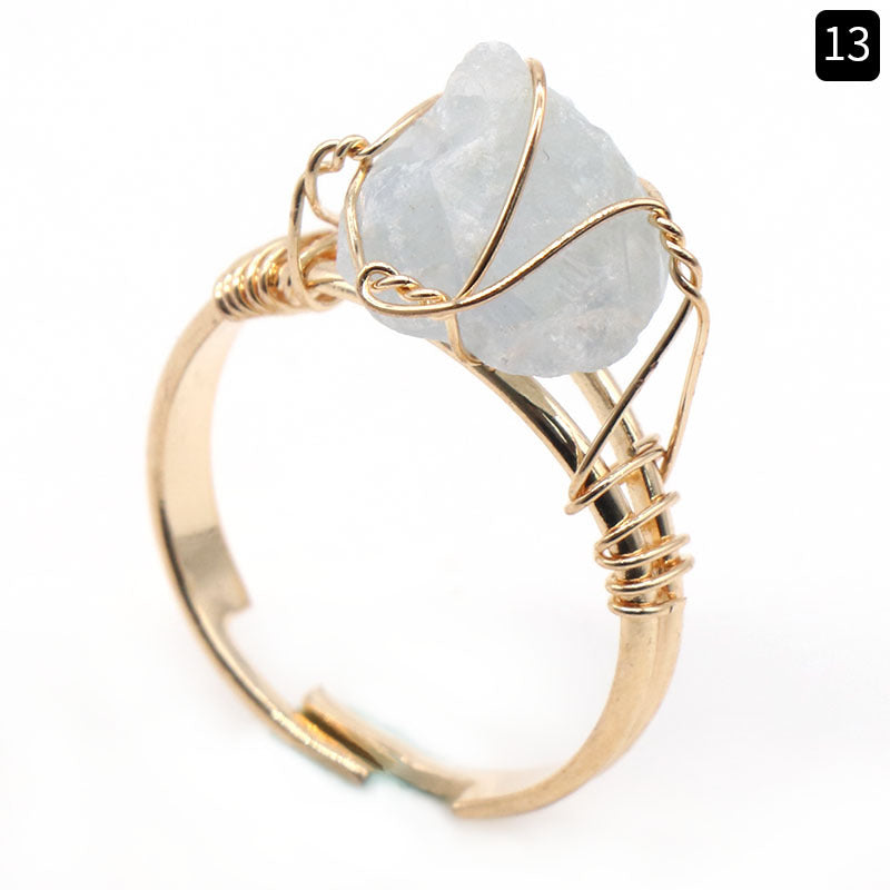 Natural amethyst raw stone wrapped silk ring, yellow crystal living ring