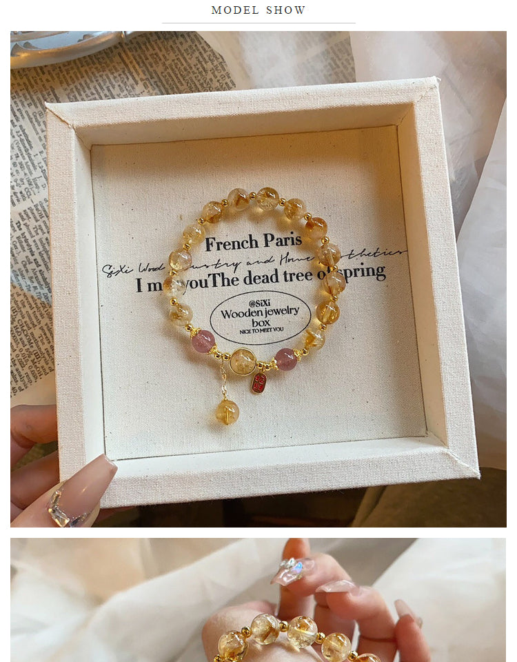 Five Elements Supplement Golden Crystal Bracelet Transport Golden Crystal Bracelet Hand String Women's Strawberry Crystal