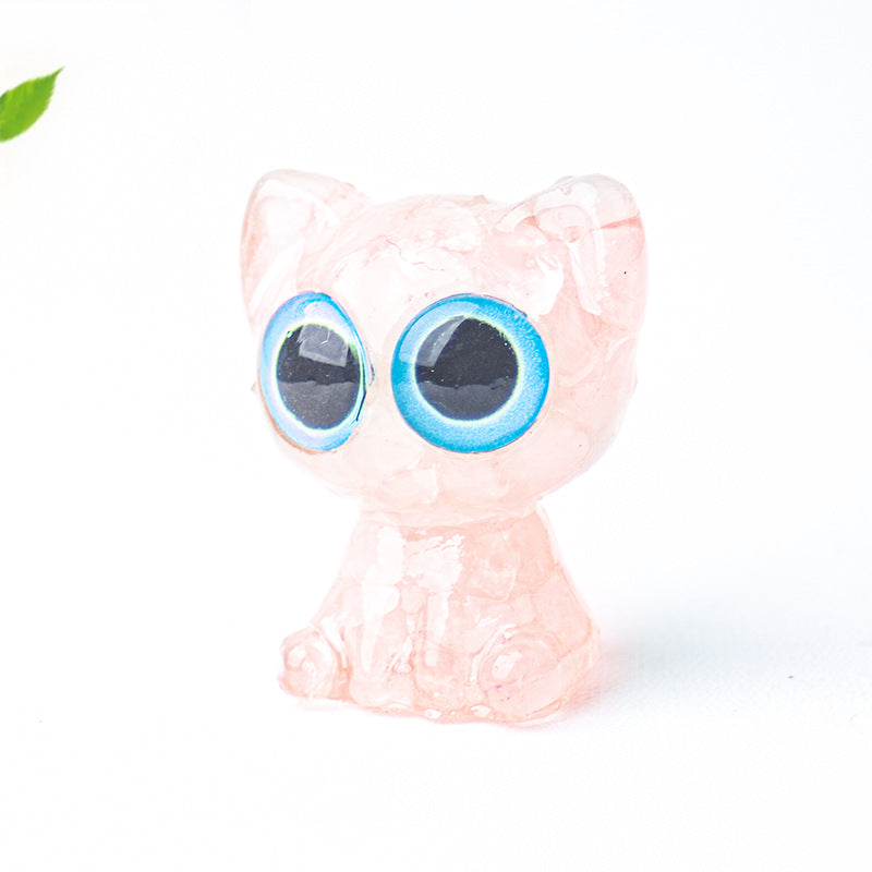 Natural crystal made big eyed crystal cat ornament