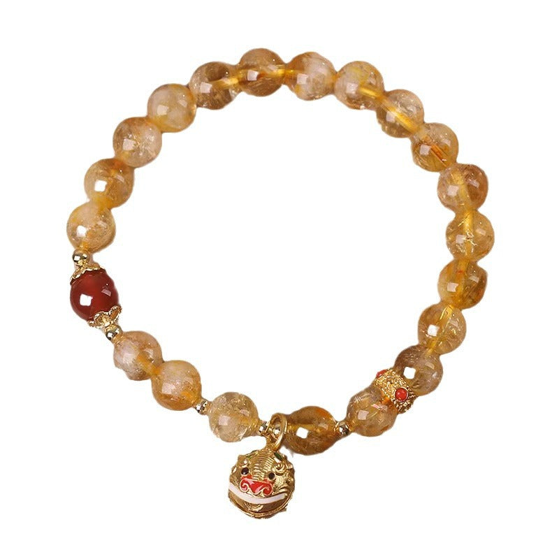 Swallowing Gold Beast Hand Bracelet with Yellow Crystal Five Elements Gold Supplement Bracelet