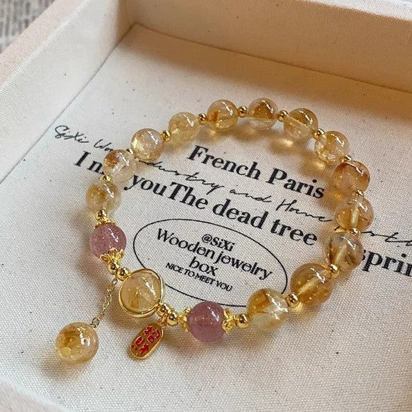 Five Elements Supplement Golden Crystal Bracelet Transport Golden Crystal Bracelet Hand String Women's Strawberry Crystal