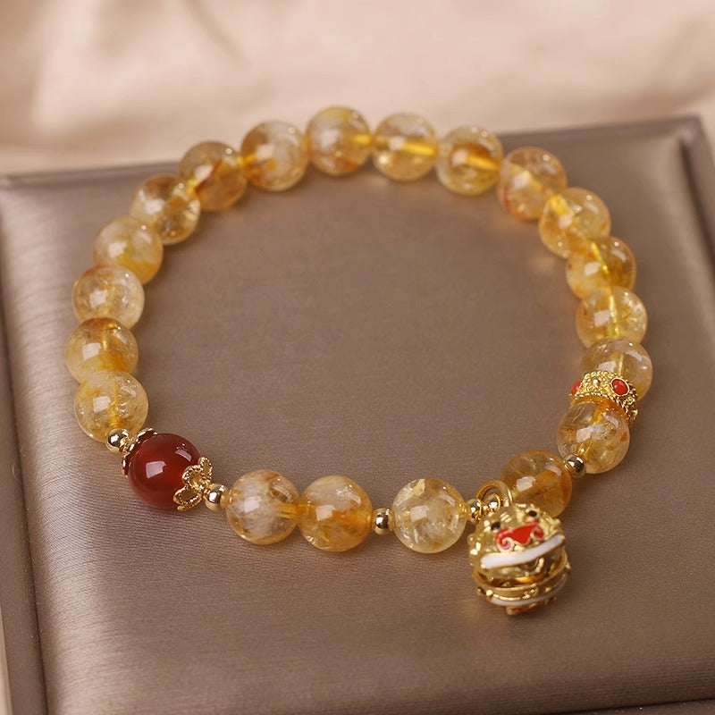 Swallowing Gold Beast Hand Bracelet with Yellow Crystal Five Elements Gold Supplement Bracelet