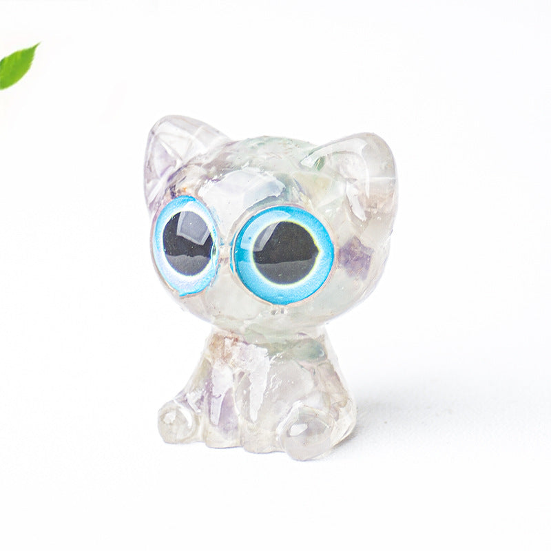 Natural crystal made big eyed crystal cat ornament