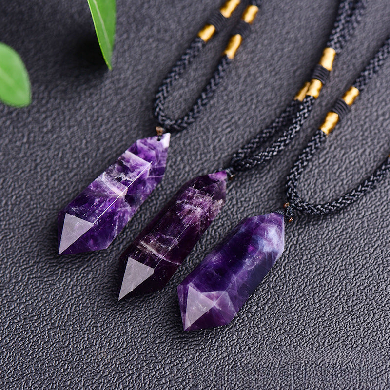 Natural dreamy amethyst double pointed hexagonal pendant