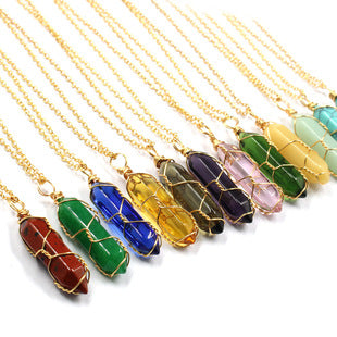 Hexagonal crystal pendant necklace/wire wrapped crystal pendant