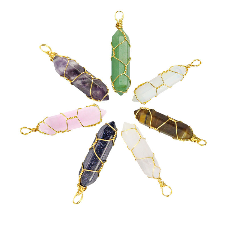 Hexagonal crystal pendant necklace/wire wrapped crystal pendant
