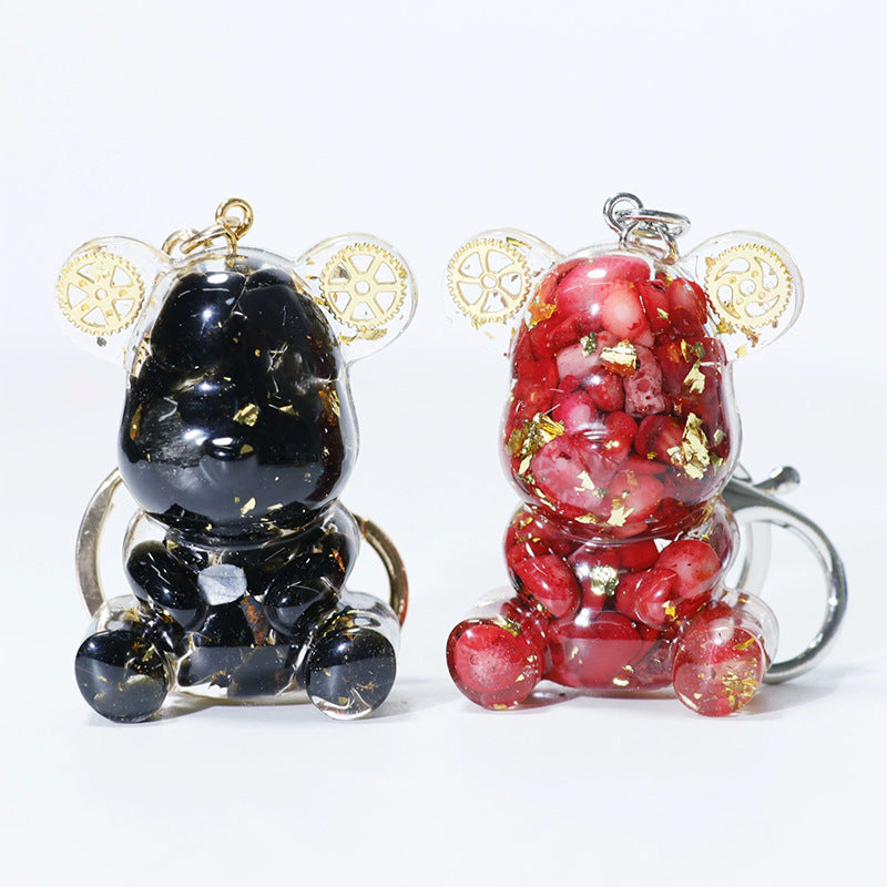 DIY Crystal hug bear keychain, Crystal drip glue keychain pendant