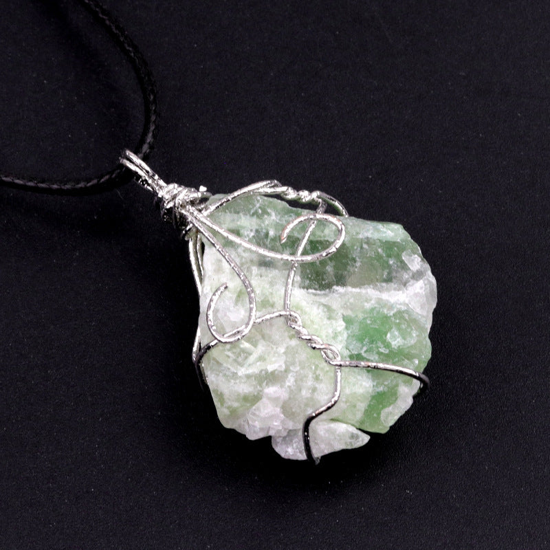 Yellow crystal original stone pendant, pink and white amethyst irregular stone necklace