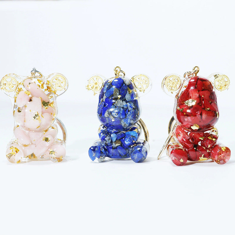 DIY Crystal hug bear keychain, Crystal drip glue keychain pendant