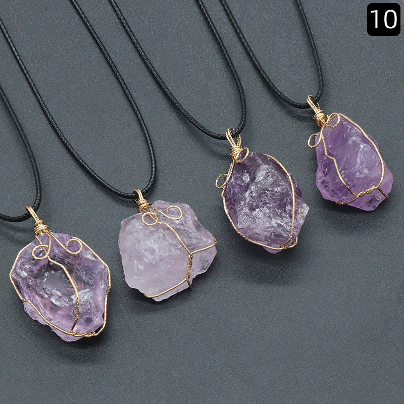 Yellow crystal original stone pendant, pink and white amethyst irregular stone necklace