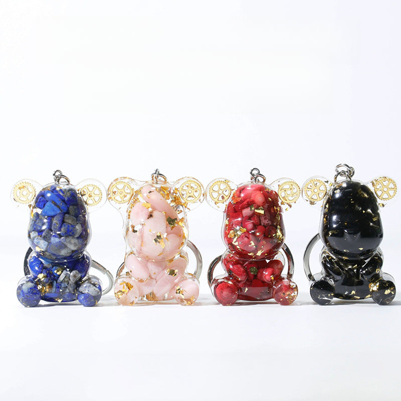 DIY Crystal hug bear keychain, Crystal drip glue keychain pendant