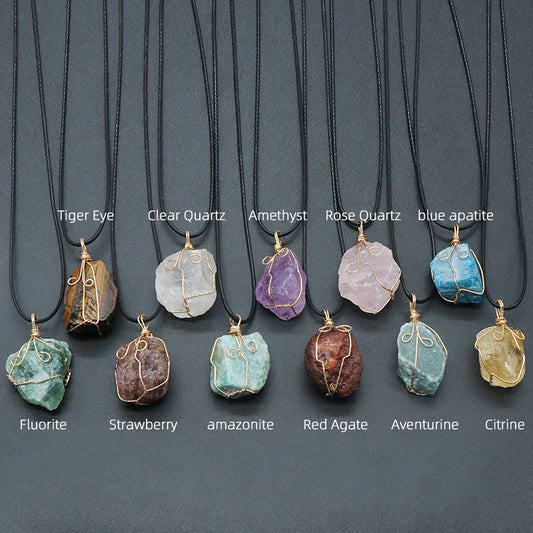 Yellow crystal original stone pendant, pink and white amethyst irregular stone necklace