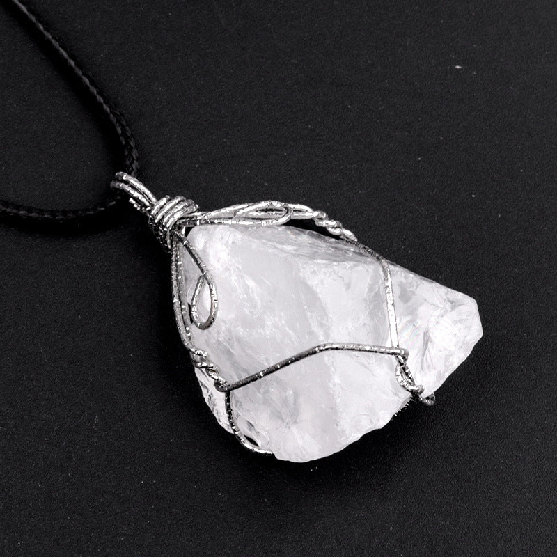 Yellow crystal original stone pendant, pink and white amethyst irregular stone necklace
