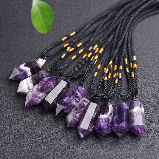 Natural dreamy amethyst double pointed hexagonal pendant