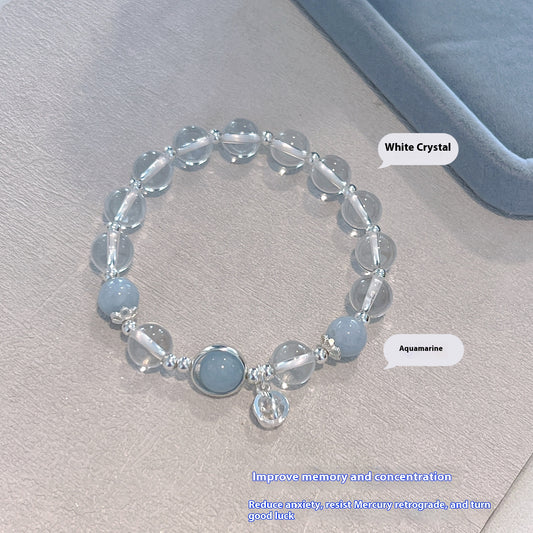 Transport bead bracelet with natural white crystal and blue crystal