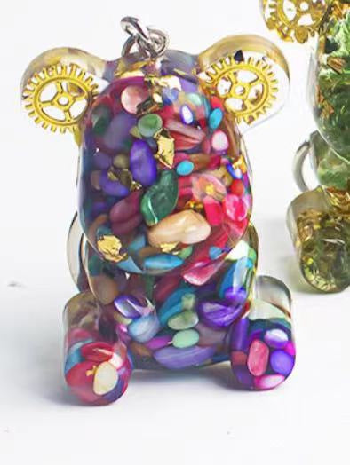DIY Crystal hug bear keychain, Crystal drip glue keychain pendant